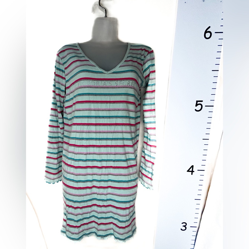 Victoria’s Secret Blue Pink Stripes Nightgown Sleepwear Large.